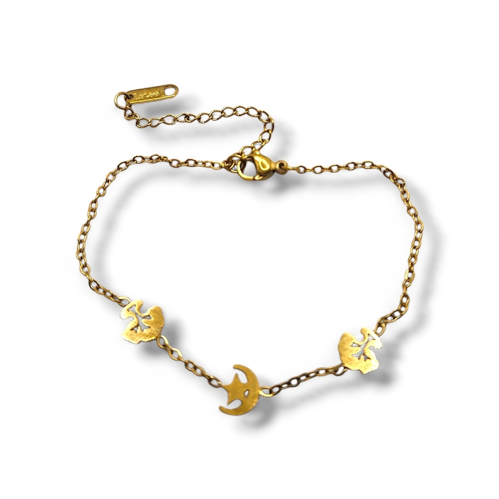 Gold Chain Bracelet with Moon and Leaf Charms